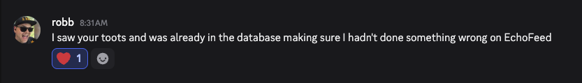 Talking to Rob EchoFeed on Discord